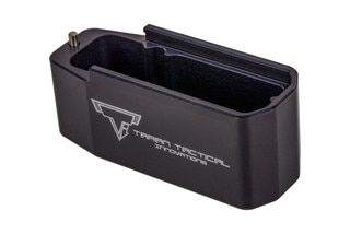 The Taran Tactical AR10 PMAG base pad extension features a black anodized finish